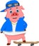 Cartoon cute pig pose with skateboard