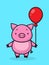 Cartoon cute pig with red air balloon. Childrens card, childrens poster.