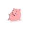 Cartoon cute pig. Sitiing and laughs little piglet with funny face. Domestic animal character. Vector illustration