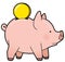 Cartoon cute piggy bank with golden coin vector