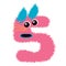 Cartoon cute pink and blue monster number five