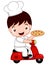 Cartoon Cute pizza chef on bike