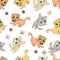 Cartoon cute playful scottish fold cats  , Vector seamless pattern