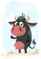 Cartoon cute pretty cow standing and smiling. Vector illustration