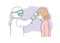 Cartoon cute protect virus, Nurse staff temperature woman vector.
