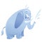Cartoon cute purple elephant animal spitting water