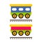 Cartoon cute railway carriage on rails vector set