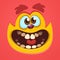 Cartoon cute red monster face. Vector Halloween red monster avatar smiling.