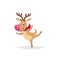 Cartoon cute reindeer with big red nose and scarf skates. Christmas and winter symbold. Great for greeting cards and invitations.