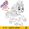 Cartoon cute running pink unicorn kids coloring book page