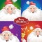 Cartoon cute Santa Claus different emotions. Big face expressions. Christmas character set. Red label. Best for invitations,