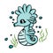 Cartoon cute seahorses in underwater life.