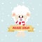 Cartoon cute sheep white with scarf and christmas sign