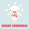 Cartoon cute sheep white with scarf and snowball and christmas text