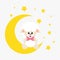 Cartoon cute sheep white with tie sitting on the moon