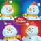 Cartoon cute snowman different emotions. Big face expressions. Christmas character set. Red label. Best for invitations, greeting