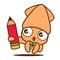 Cartoon cute squid with bowtie holding a pencil for education