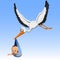 Cartoon Cute stork carrying baby