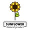 Cartoon cute sunflower vector and leaves label