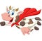 Cartoon cute superhero cow flying