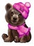 Cartoon cute teddy bear in knitted sweater and hat hand-painted watercolor New Year\\\'s illustration