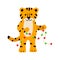 A cartoon cute tiger holds a Christmas garland in its paws. Vector illustration, the concept of Christmas and New Year