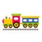 Cartoon cute train and railway carriage on rails