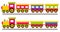 Cartoon cute train and railway wagons set on rails