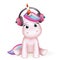 Cartoon cute unicorn headphones listen music isolated 3d design vector children Illustration