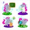 Cartoon cute unicorns at school