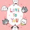 Cartoon cute Valentines day  cats and dogs doodle vector.