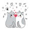 Cartoon cute Valentines day couple  cats and heart vector.