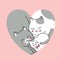 Cartoon cute Valentines day family  cats in shape heart vector.