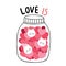 Cartoon cute Valentines day white cats and many hearts in Glass bottle vector.