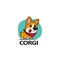 Cartoon cute welsh corgi dog with red scarf