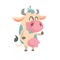 Cartoon cute white spotted cow standing and laughing. Vector illustration of a cow