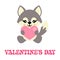 Cartoon cute wolf sitting with heart vector and valentines text