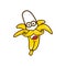 Cartoon cute yellow banana smile with opened peel