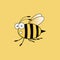 Cartoon cute yellow bee flying with flying striped black