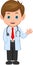 Cartoon cute young doctor  waving