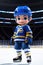 cartoon cute young hockey player in stadium background. Generative AI