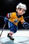 cartoon cute young hockey player in stadium background. Generative AI