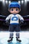cartoon cute young hockey player in stadium background. Generative AI