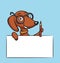 Cartoon dachshund dog with pencil and blank placard