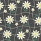 Cartoon daisy and chessboard seamless pattern on black background. Groovy distorted chessboard print with wild flowers