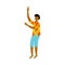 Cartoon dancer man in tropical Hawaiian shirt standing in dancing pose