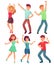 Cartoon dancing people. Happy dance of excited teenager, young women men character at party. Celebrating dances vector set