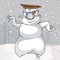 Cartoon dancing snowman with a big nose and a cap