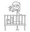 Cartoon of Dead Tired Mother Entertaining Baby in Night With Rattle