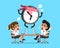 Cartoon deadline clock character and business people